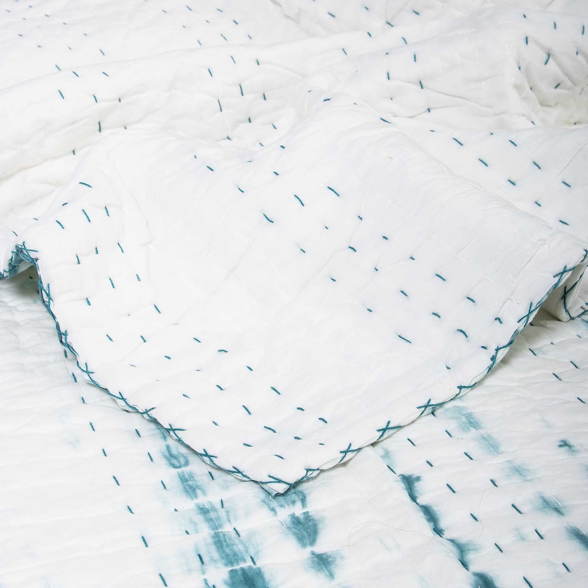 Traditional Handmade Tie Dye Organic Cotton Kantha Blanket Quilt